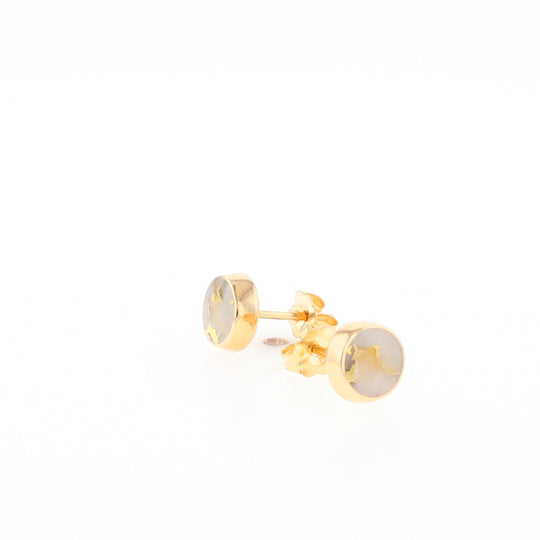 Gold Quartz Earrings Round Inlaid Studs