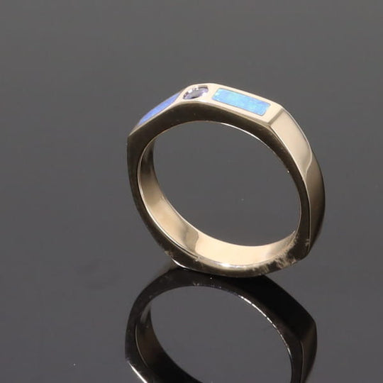 Opal Rings 2 Section Inlaid Design with Round Tanzanite