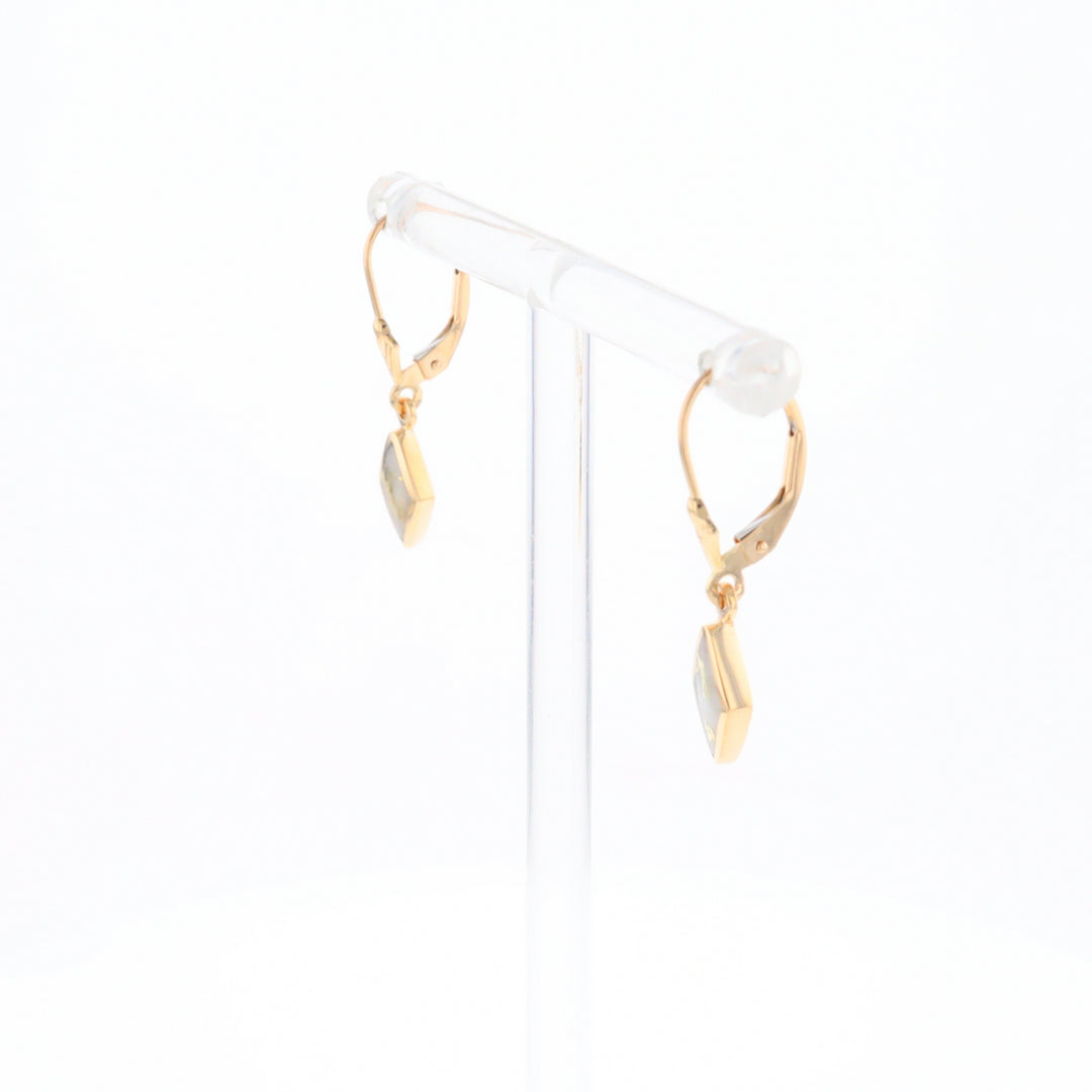 Gold Quartz Earrings Diamond Shape Inlaid Lever Backs G1