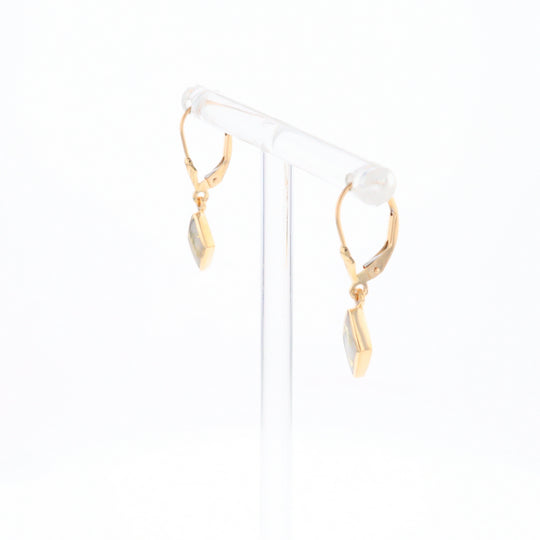 Gold Quartz Earrings Diamond Shape Inlaid Lever Backs G1