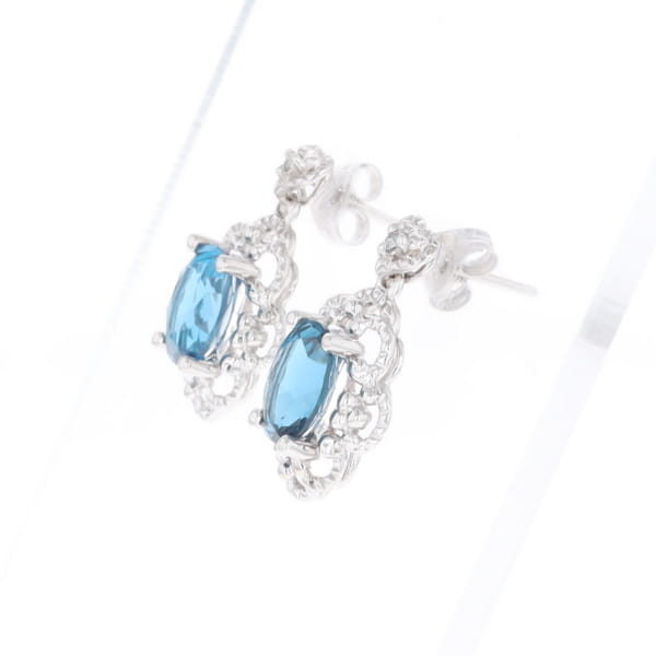 London Blue Topaz in Filigree Setting Dangle Earrings
