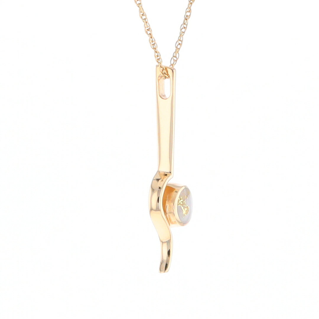 Gold Quartz Necklace Round Inlaid Curved Gold Bar Pendant