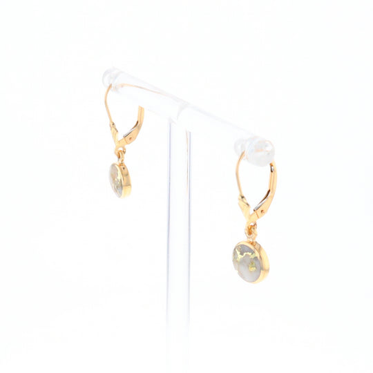 Gold Quartz Earrings Round Inlaid Design Lever Backs