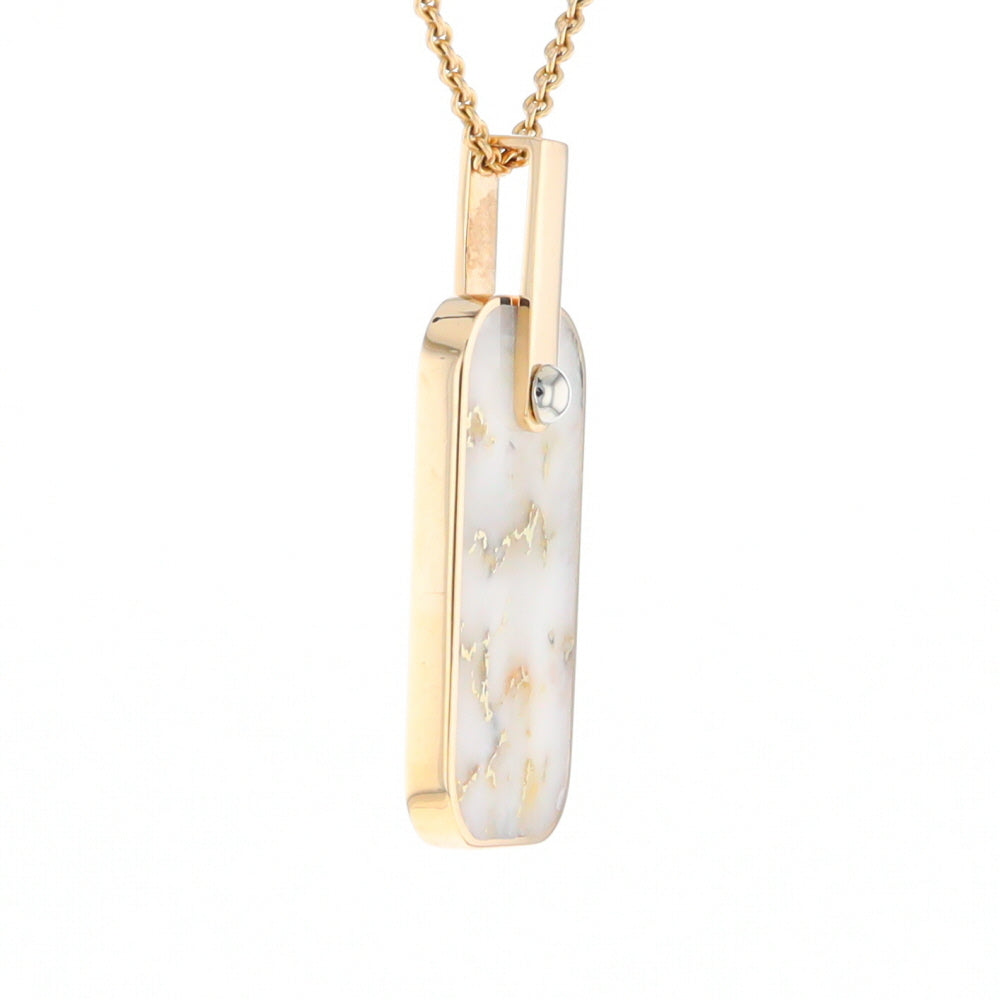 Gold Quartz Necklace Dog Tag Double Sided Inlaid Cross Pendant