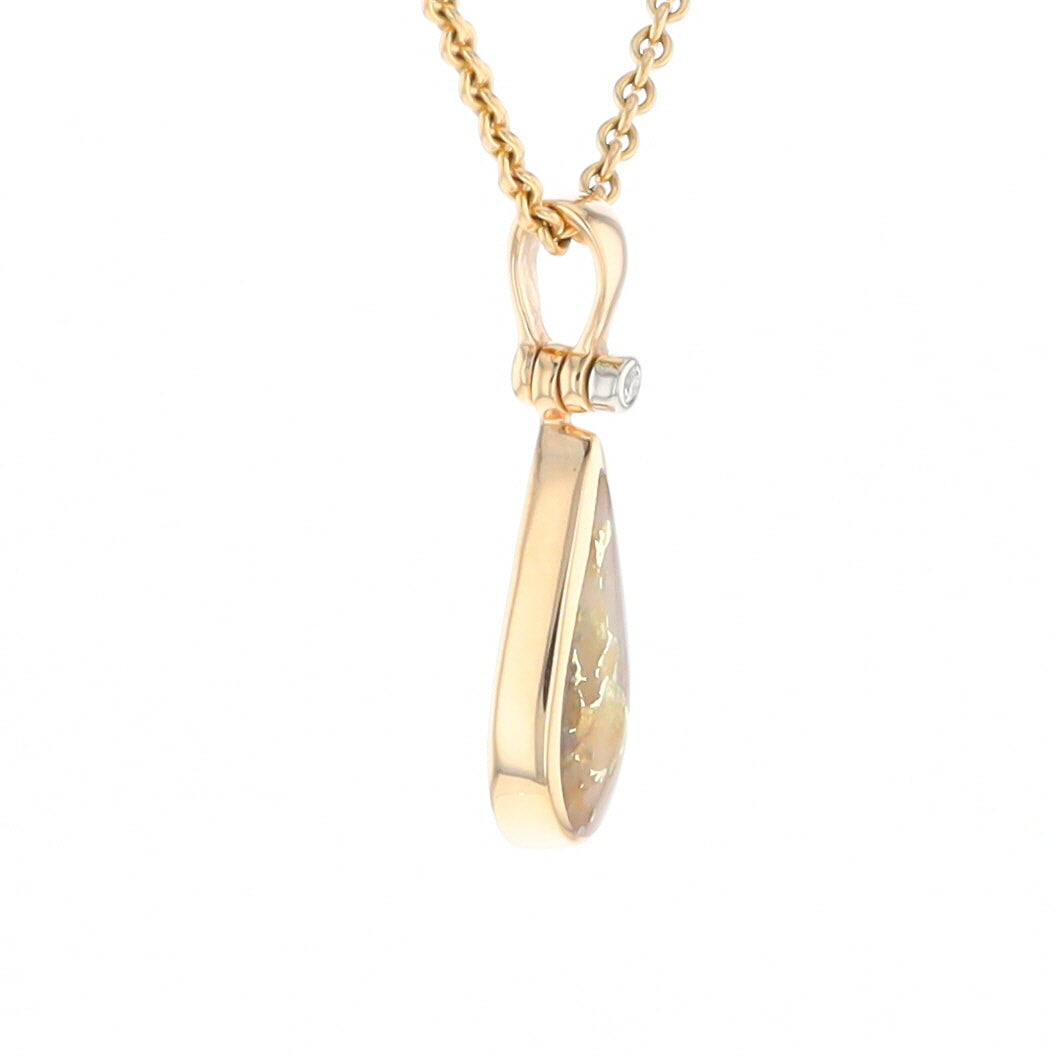 Gold Quartz Necklace Tear Drop Inlaid Pendant with .02ct Diamond