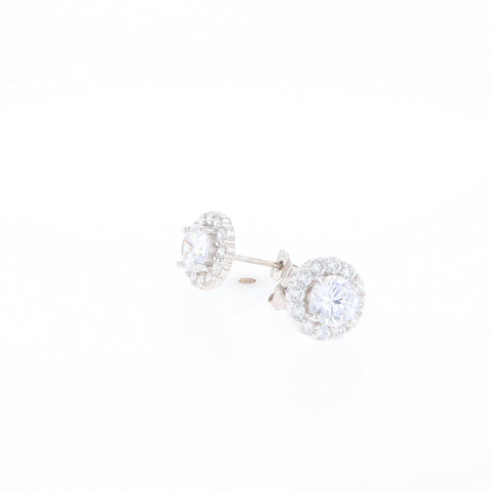 Cubic Zirconia Halo Stud Earrings