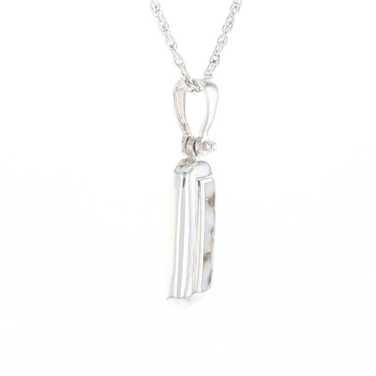 Sterling Silver Gold Quartz Invlaid Rectangle Bar Pendant - G3