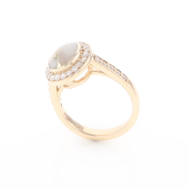 Oval Gold Quartz Inlaid Ring with 0.65ctw Diamond Halo