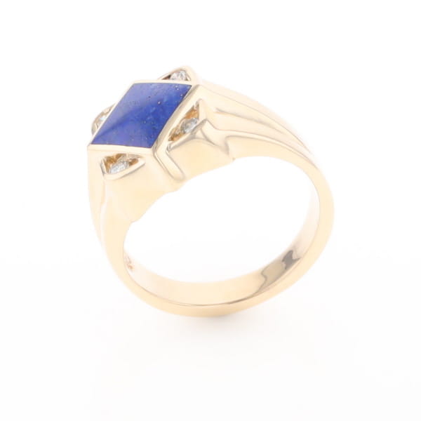 Natural Lapis ring diamond shape inlaid design with .16ctw round diamonds