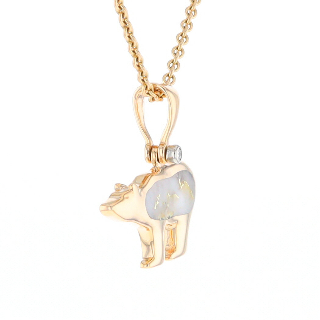 Gold Quartz Inlaid Polar Bear Pendant