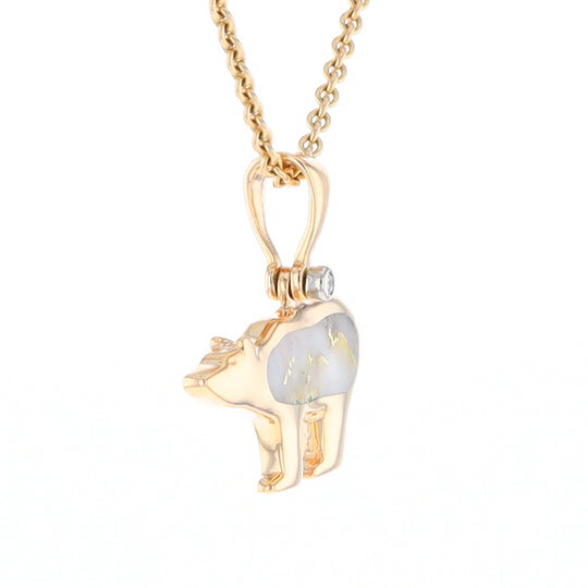 Gold Quartz Inlaid Polar Bear Pendant