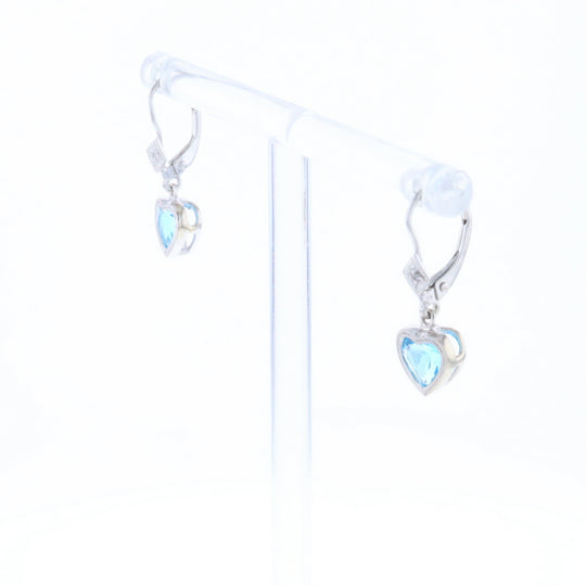 Blue Topaz Diamond Dangle Heart Earrings