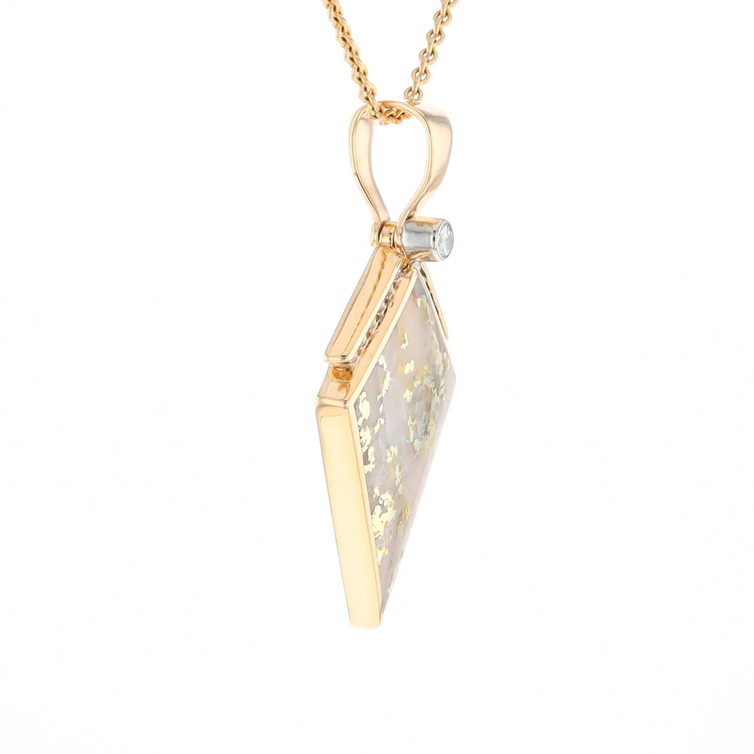 Gold Quartz Kite Shape Inlaid Pendant with .27ctw Diamonds