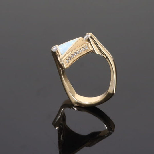 Opal Rings Triangle Inlaid Design with .31ctw Round Diamonds