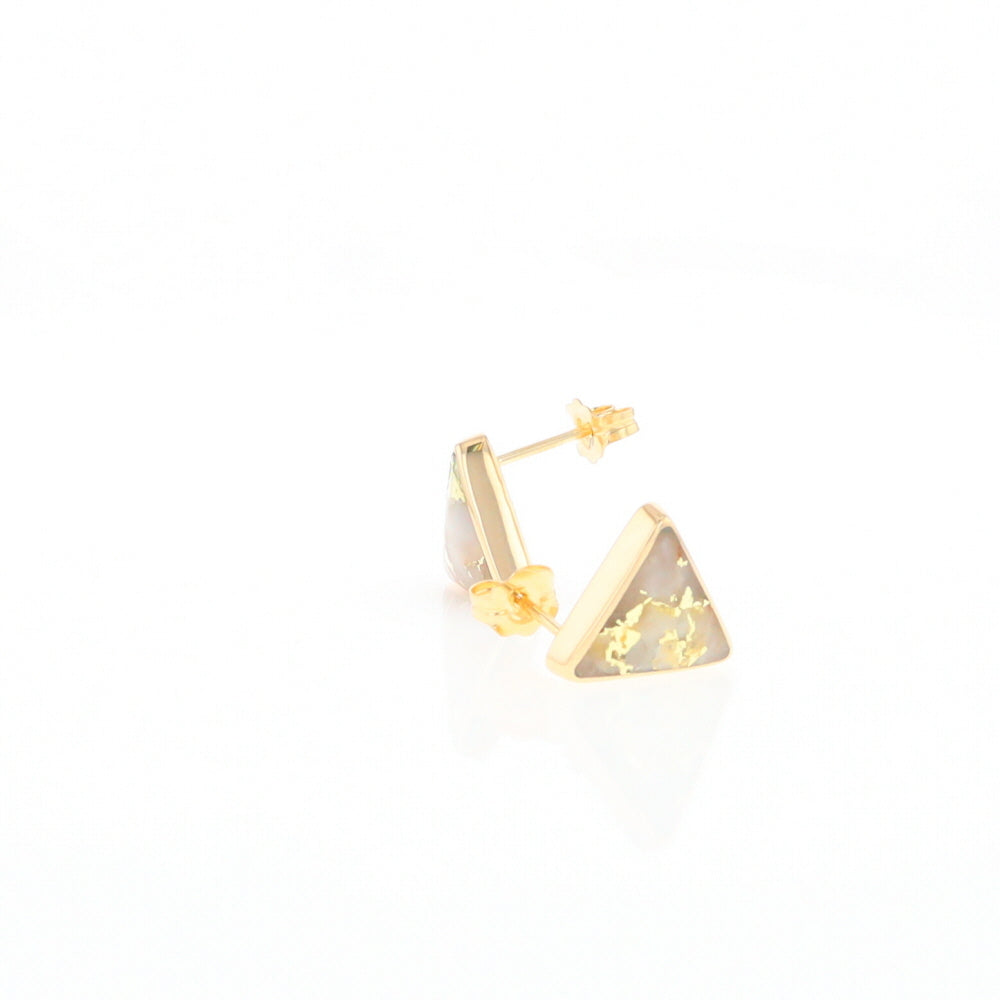 Gold Quartz Earrings Triangle Inlaid Studs - G2