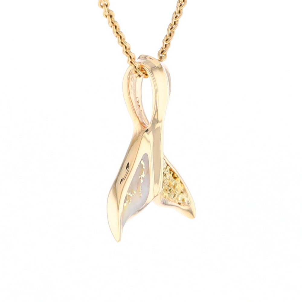 Whale Tail Natural Gold Quartz and Nuggets Inlaid Pendant