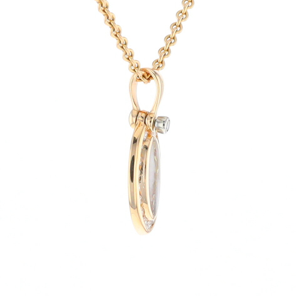 Gold Quartz Pendant Oval Inlaid with .22ctw Round Diamonds Halo