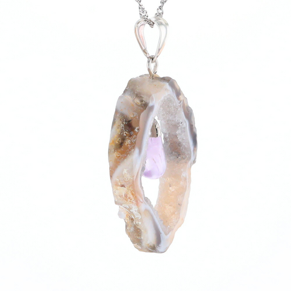 Druzy Quartz With Dangling Amethyst Pendant