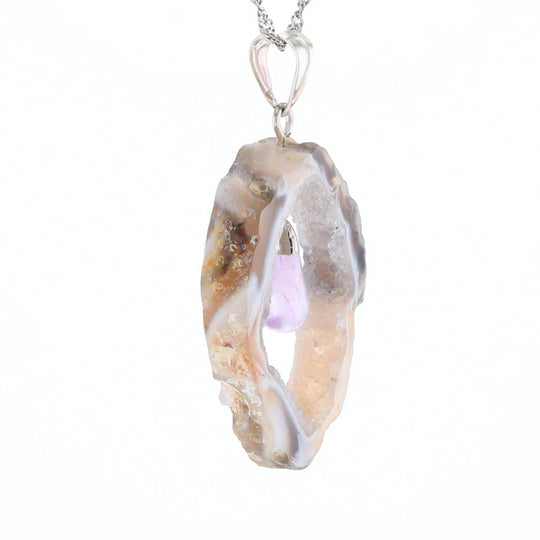 Druzy Quartz With Dangling Amethyst Pendant