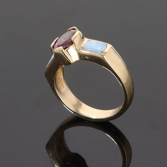 Opal Rings 2 Section Inlaid Design with Oval Pink Tourmaline