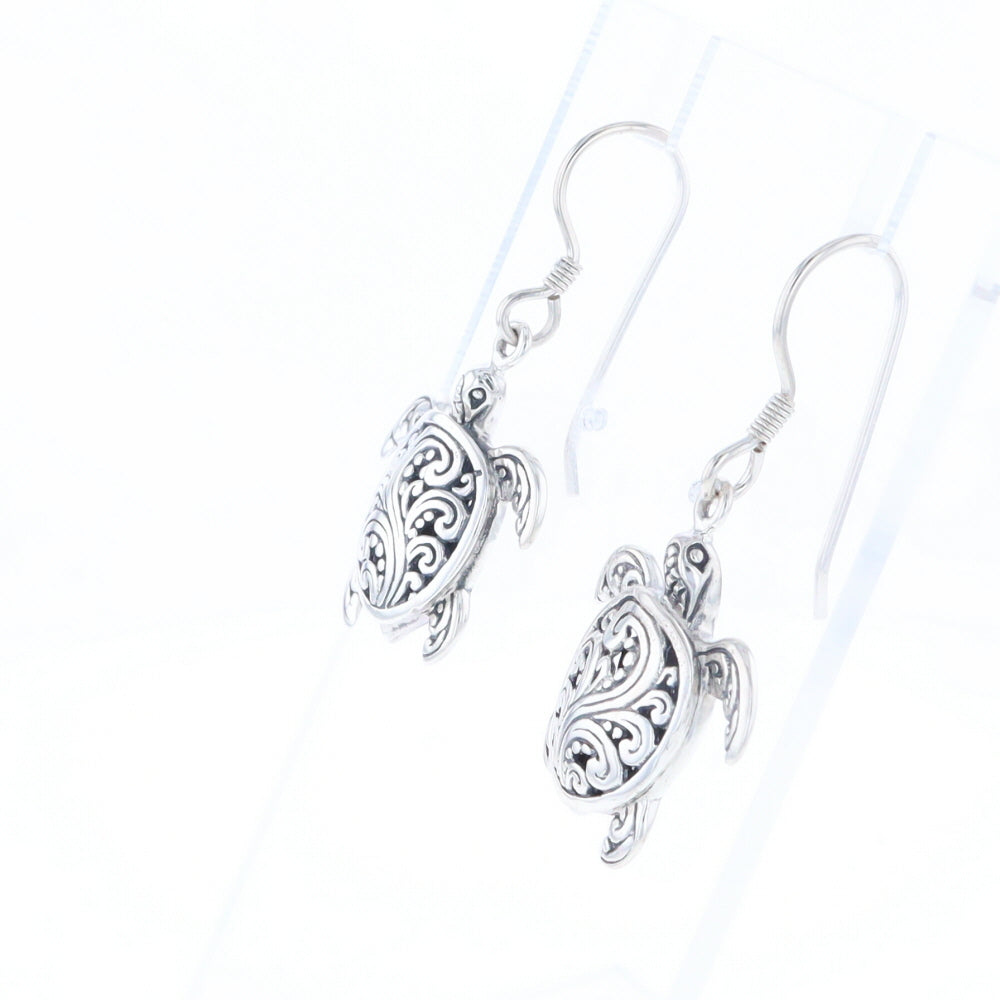 Silver Turtle Dangle Earrings