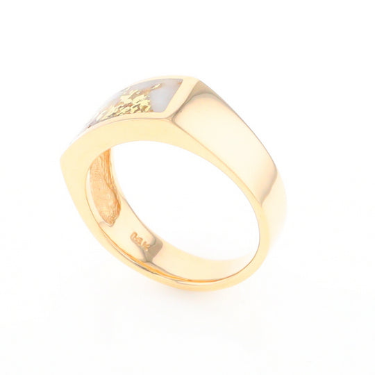 Gold Quartz Ring Rectangle Inlaid Design