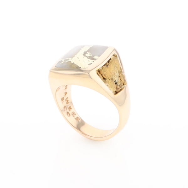 Gold Quartz Ring Double Side Natural Nuggets Rectangle Inlaid Center G1