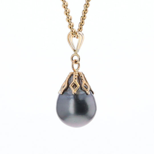 Tahitian Black Pearl Gold Crowned Pendant