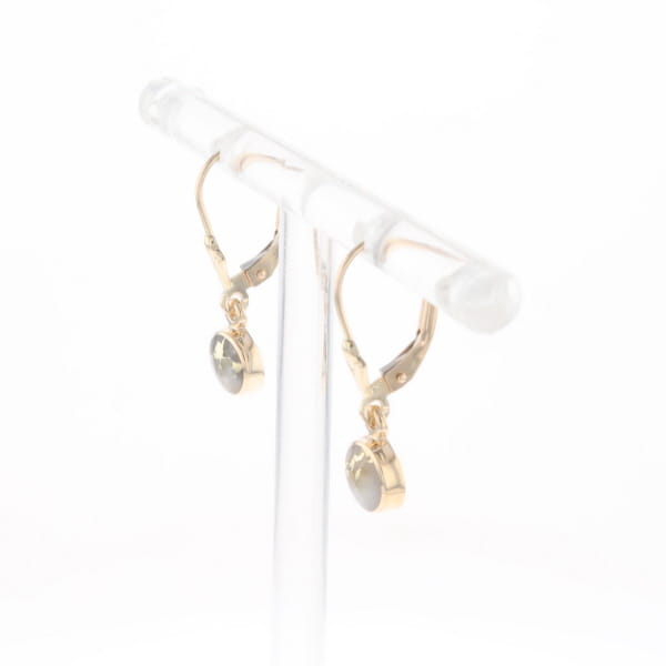 Gold Quartz Earrings Round Inlaid Design Lever Backs