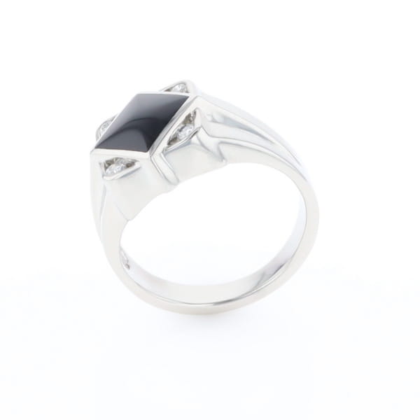Natural onyx ring diamond shape inlaid design with .16ctw round diamonds