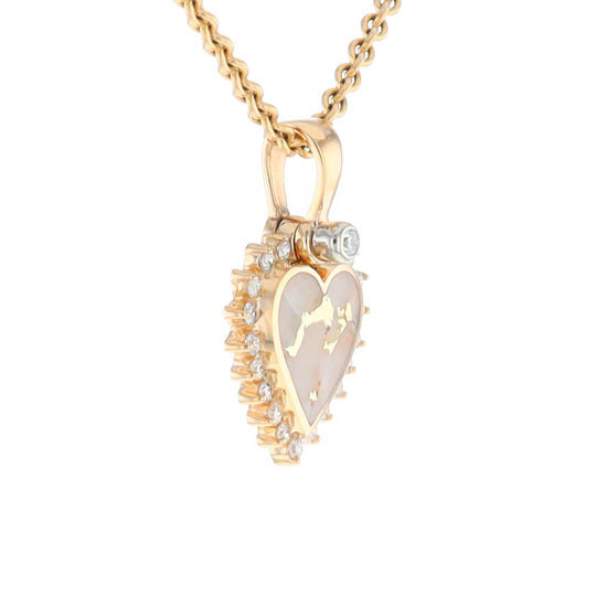 G2 Gold Quartz Pendant Heart Inlaid .21ctw Diamond Halo Design Pendant