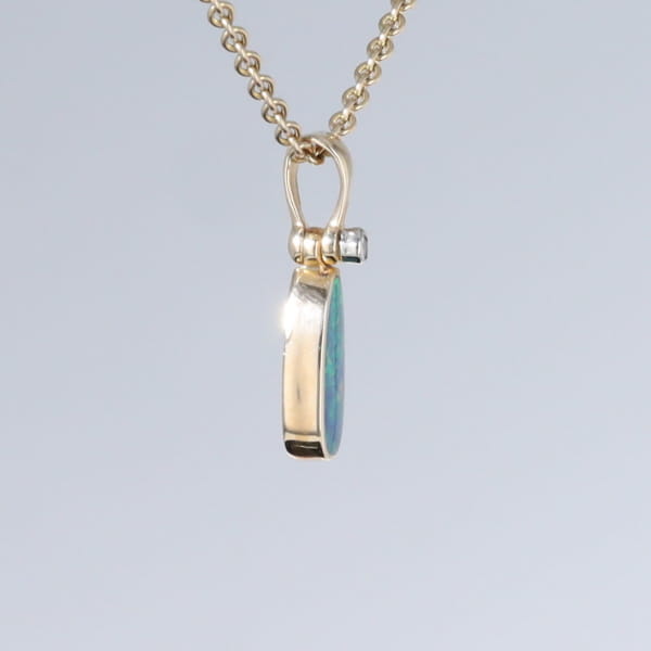 Opal Pendant Oval Inlaid Design with .02ct Round Diamond
