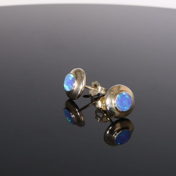 Opal Earrings Round Inlaid Design Studs