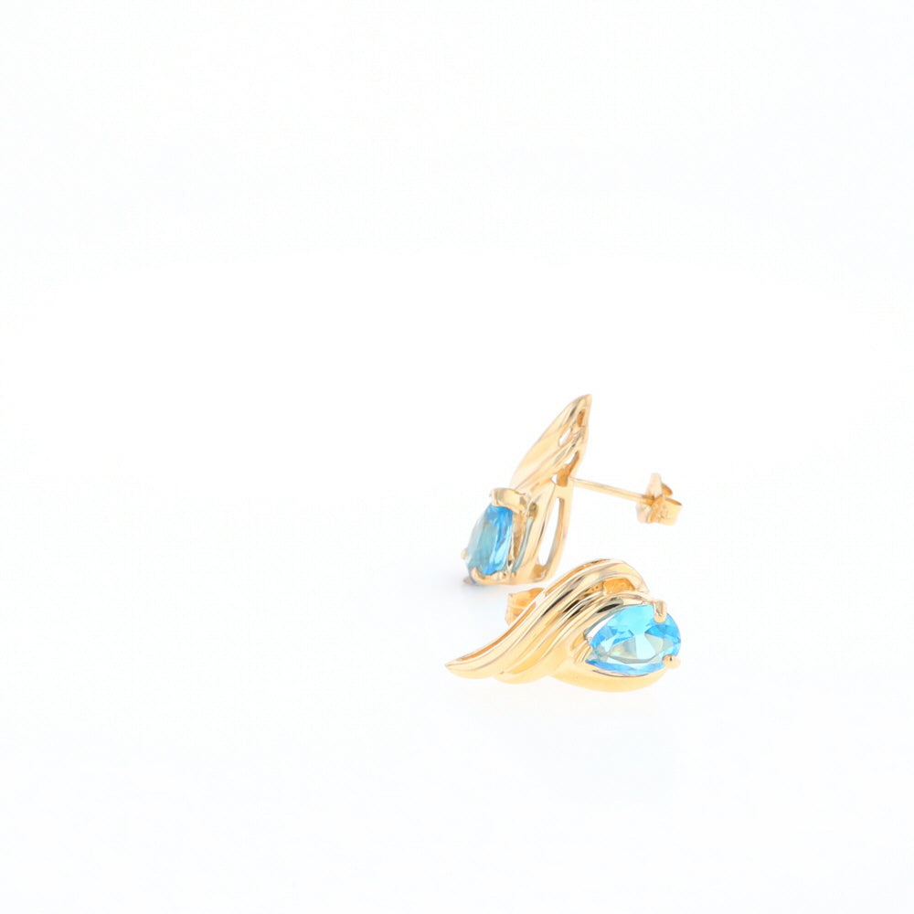 Blue Topaz Swirl Pear Stud Earrings