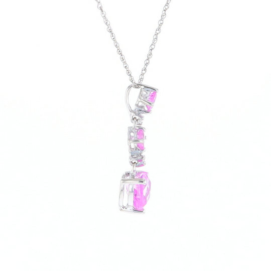 Synthetic Pink Sapphire Dangle Heart Necklace