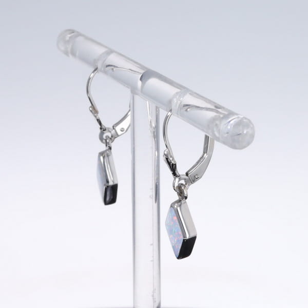 Opal Earrings Diamond Shape Inlaid Design Lever Backs