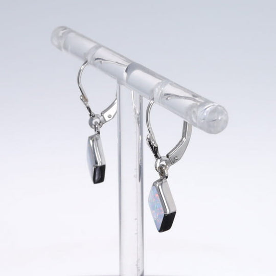 Opal Earrings Diamond Shape Inlaid Design Lever Backs
