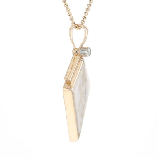 Gold Quartz Necklace Kite Shape Inlaid Pendant with .27ctw Diamonds