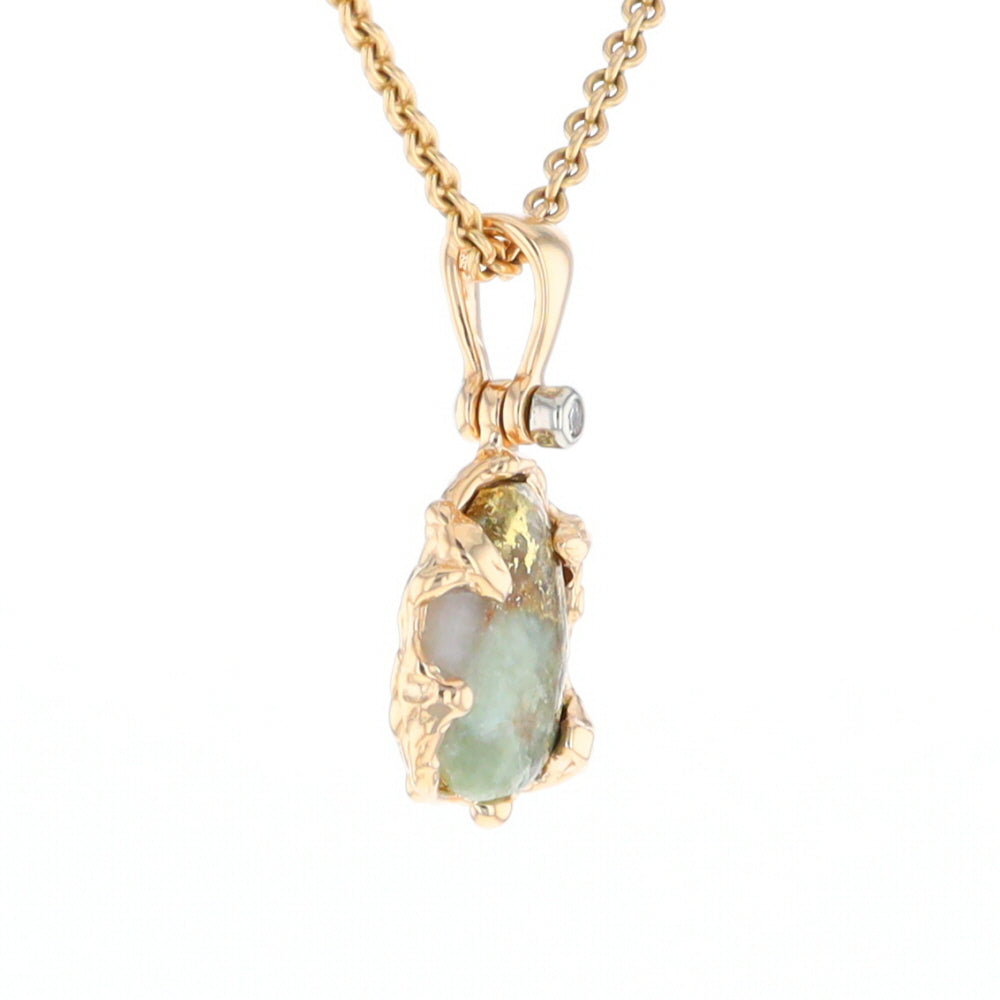 Serpentine & Gold Quartz Freeform Pendant
