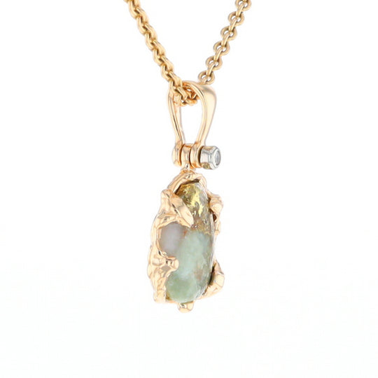 Serpentine & Gold Quartz Freeform Pendant