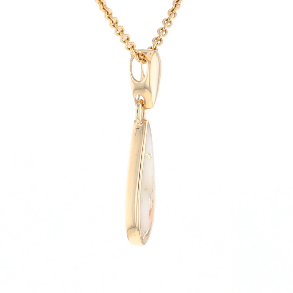 Gold Quartz Necklace Tear Drop Inlaid Pendant