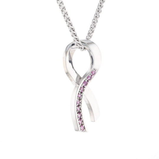 Pink Sapphire Breast Cancer Ribbon Pendant