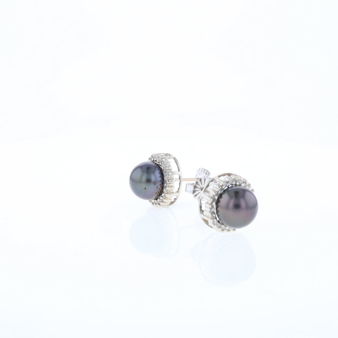 Gray Pearl Halo Studs