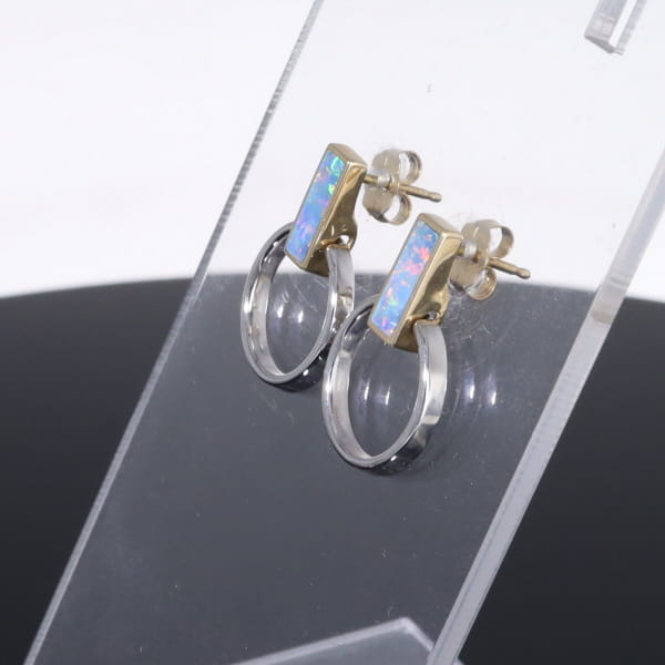 Opal Earrings Rectangle Inlaid Knocker Design Studs