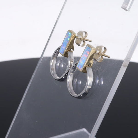 Opal Earrings Rectangle Inlaid Knocker Design Studs