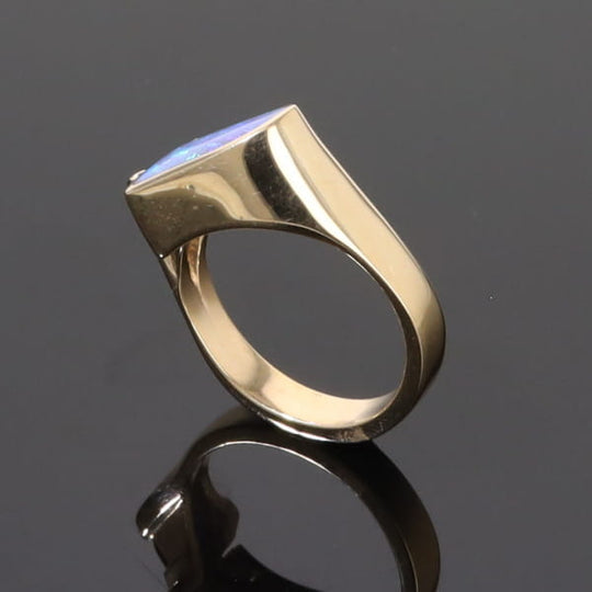 Opal Rings Geometric Inlaid with Amethyst and .08ctw Diamonds
