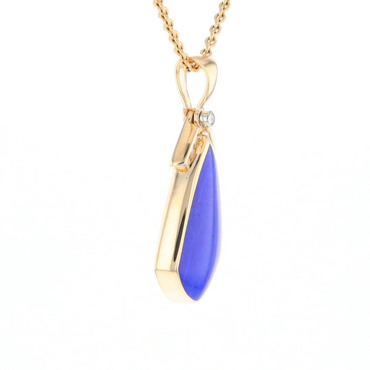 Natural Lapis pendant, tear drop inlaid design, 0.15ctw diamonds