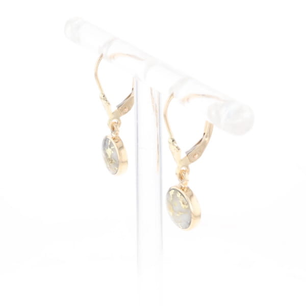 Gold Quartz Earrings Round Inlaid Design Lever Backs