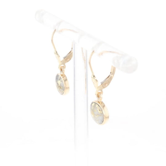 Gold Quartz Earrings Round Inlaid Design Lever Backs
