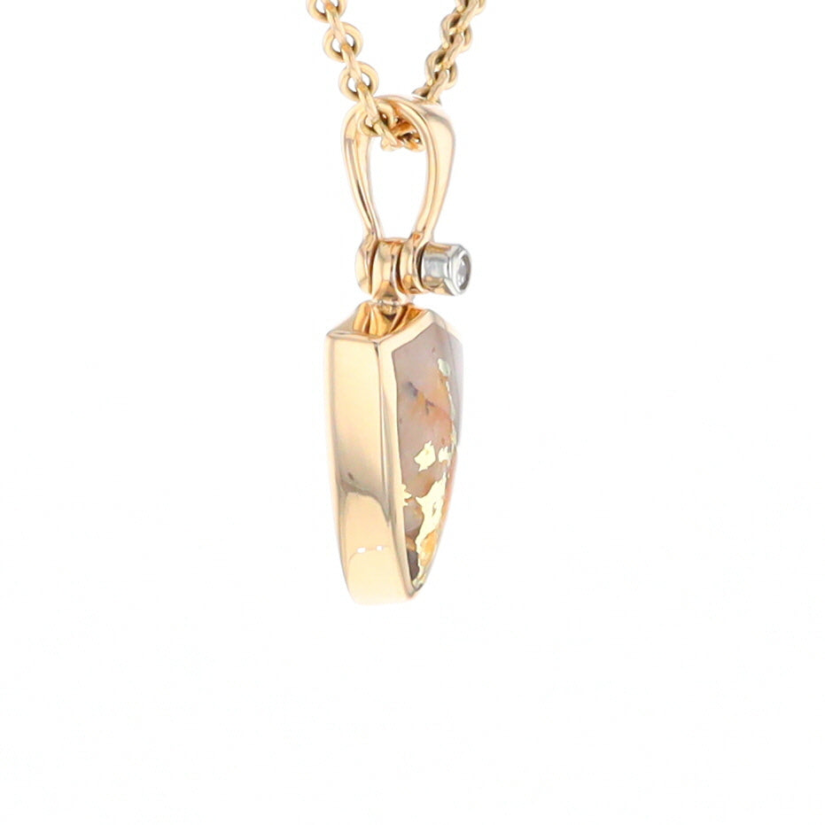 Gold Quartz Necklace Shield Shape Inlaid Pendant with .02ct Diamond